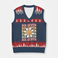 Six Seven Flower Power V-Neck Knit Sweater Vest Viral 67 Meme with Retro Daisy - Wonder Print Shop