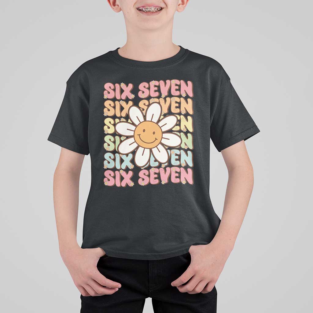 Six Seven Flower Power T Shirt For Kid Viral 67 Meme with Retro Daisy - Wonder Print Shop