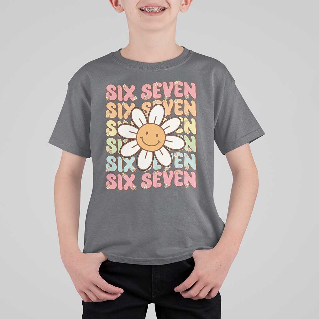 Six Seven Flower Power T Shirt For Kid Viral 67 Meme with Retro Daisy - Wonder Print Shop