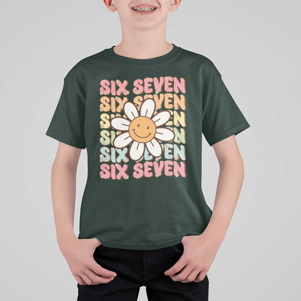 Six Seven Flower Power T Shirt For Kid Viral 67 Meme with Retro Daisy - Wonder Print Shop