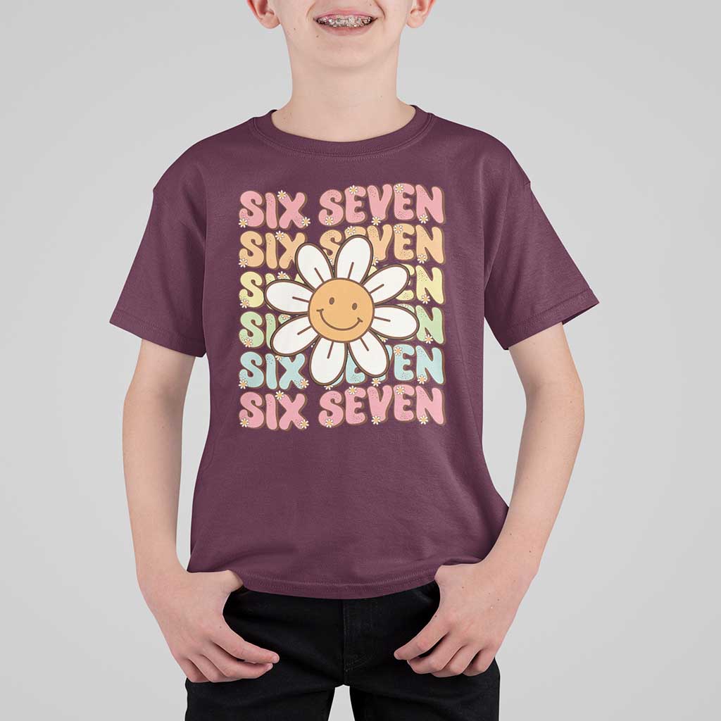 Six Seven Flower Power T Shirt For Kid Viral 67 Meme with Retro Daisy - Wonder Print Shop