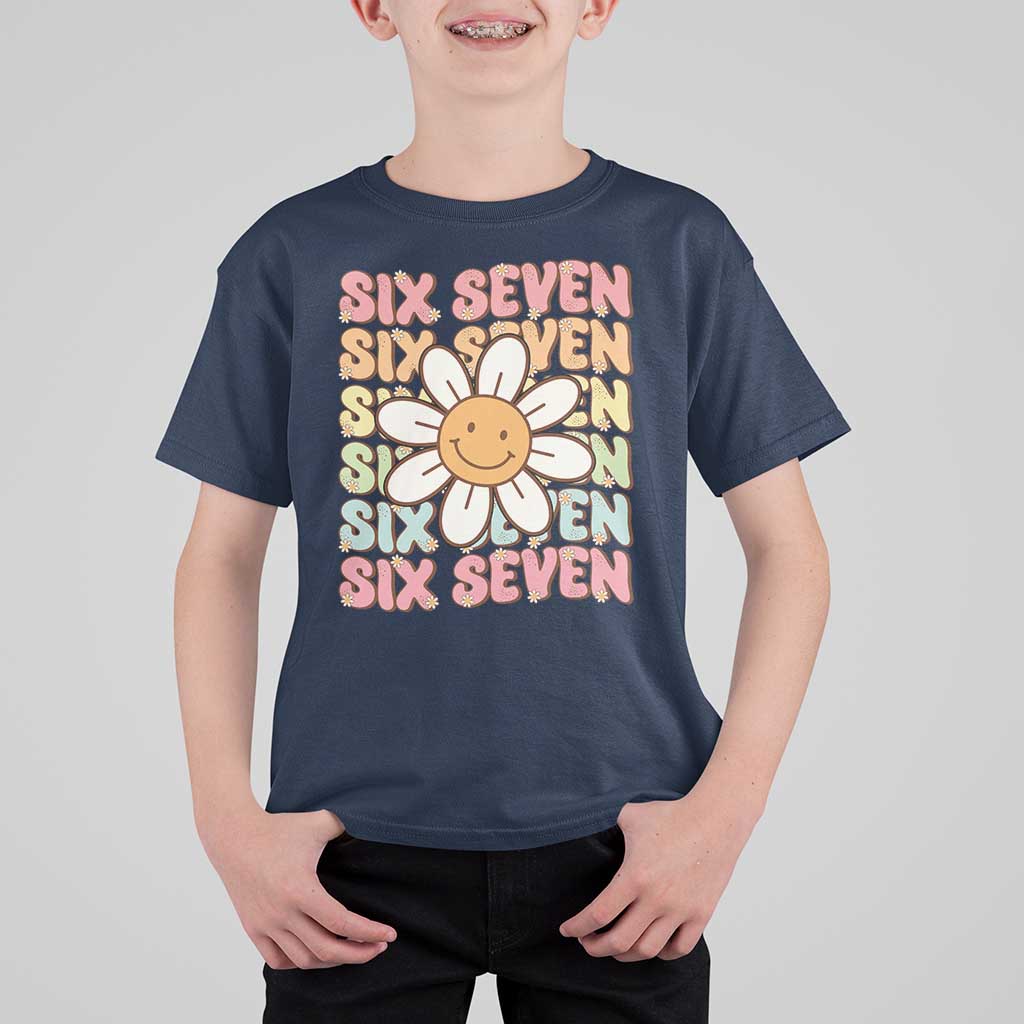 Six Seven Flower Power T Shirt For Kid Viral 67 Meme with Retro Daisy - Wonder Print Shop