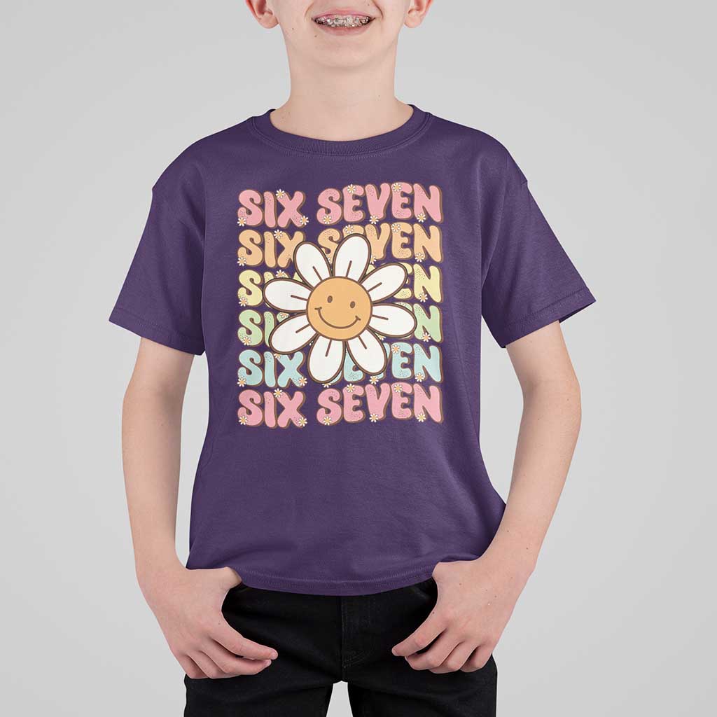 Six Seven Flower Power T Shirt For Kid Viral 67 Meme with Retro Daisy - Wonder Print Shop