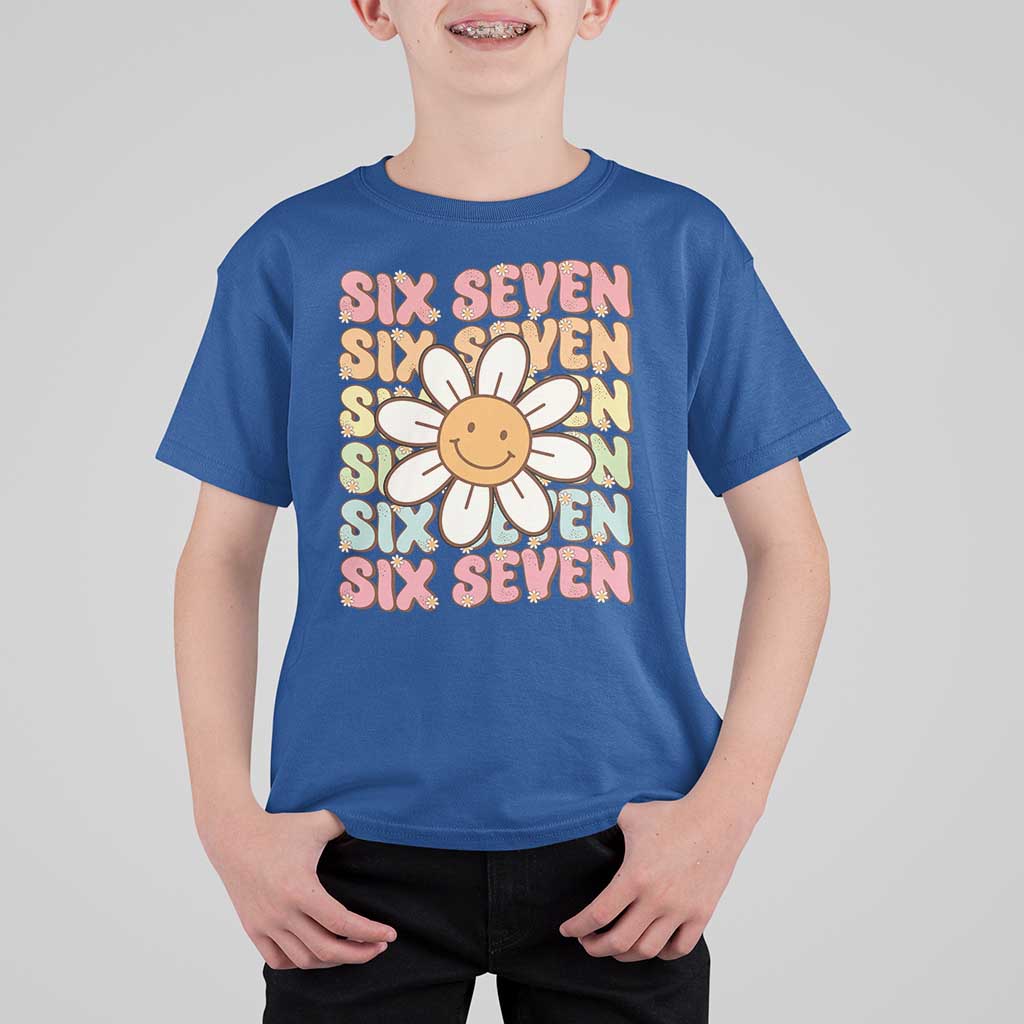 Six Seven Flower Power T Shirt For Kid Viral 67 Meme with Retro Daisy - Wonder Print Shop