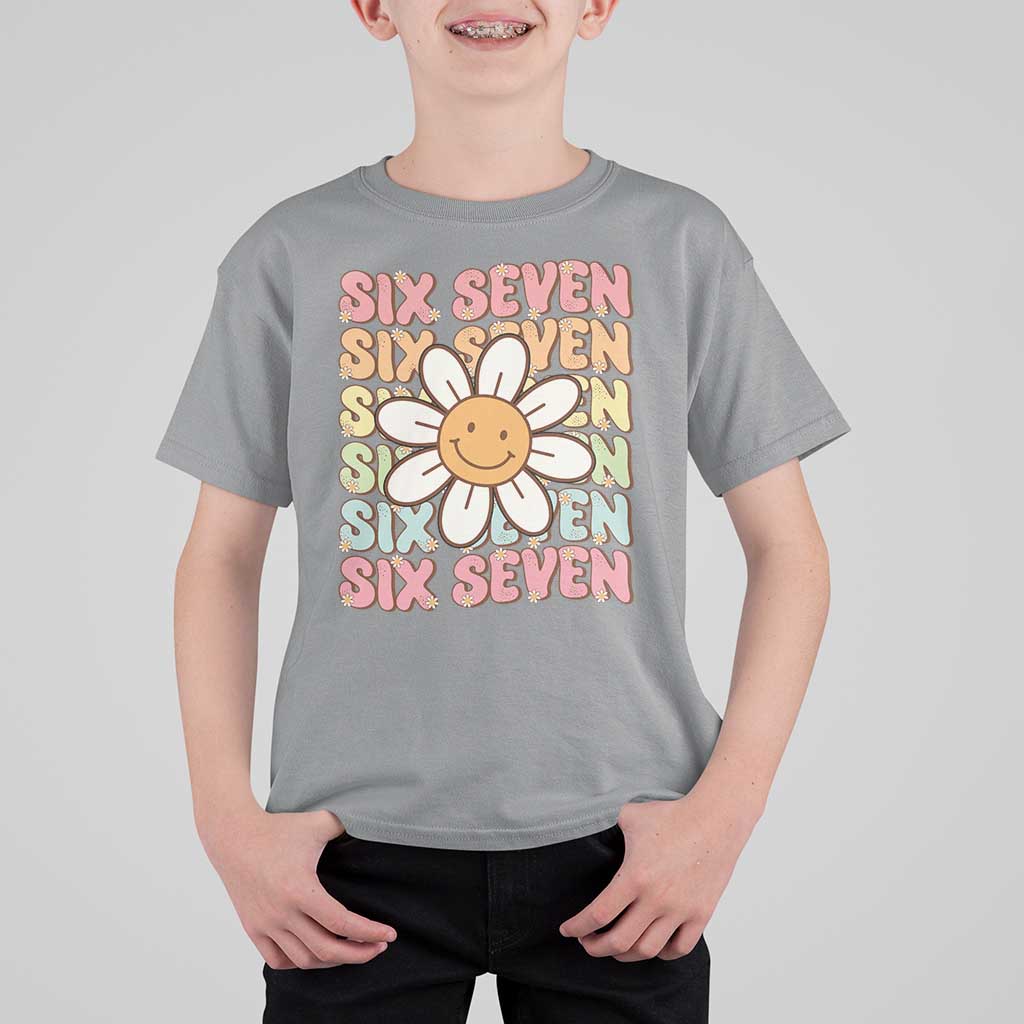 Six Seven Flower Power T Shirt For Kid Viral 67 Meme with Retro Daisy - Wonder Print Shop