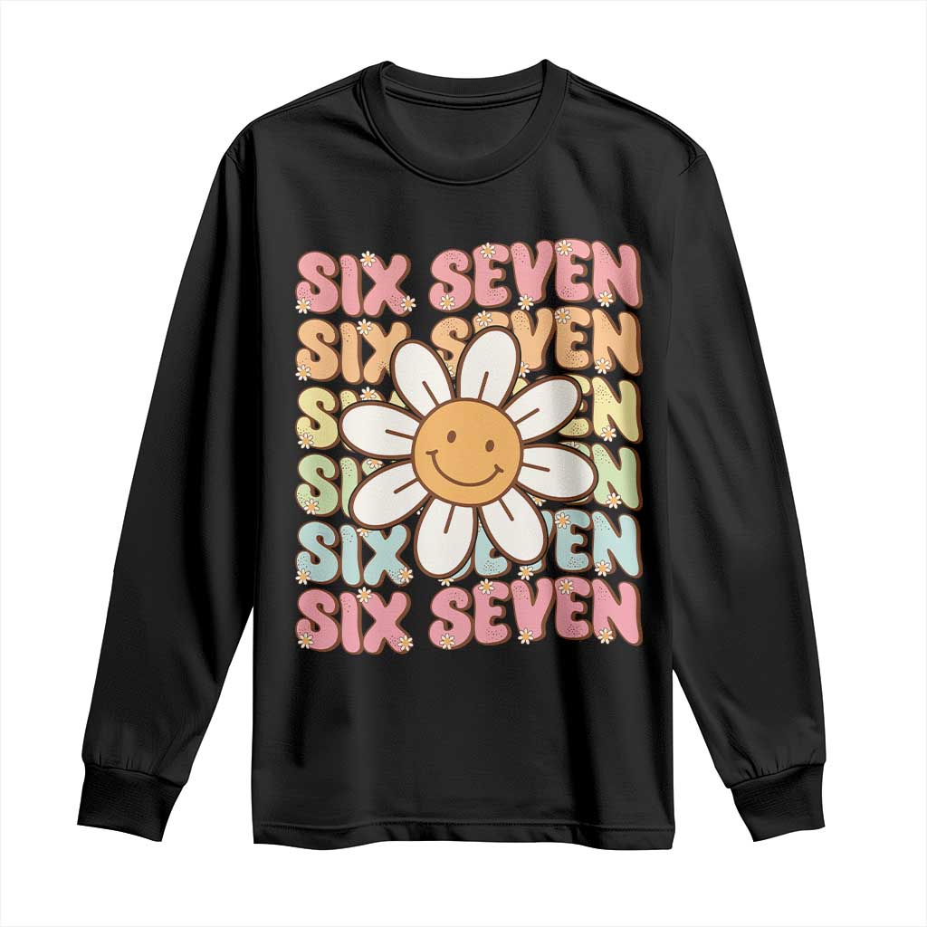 Six Seven Flower Power Long Sleeve Shirt Viral 67 Meme with Retro Daisy - Wonder Print Shop
