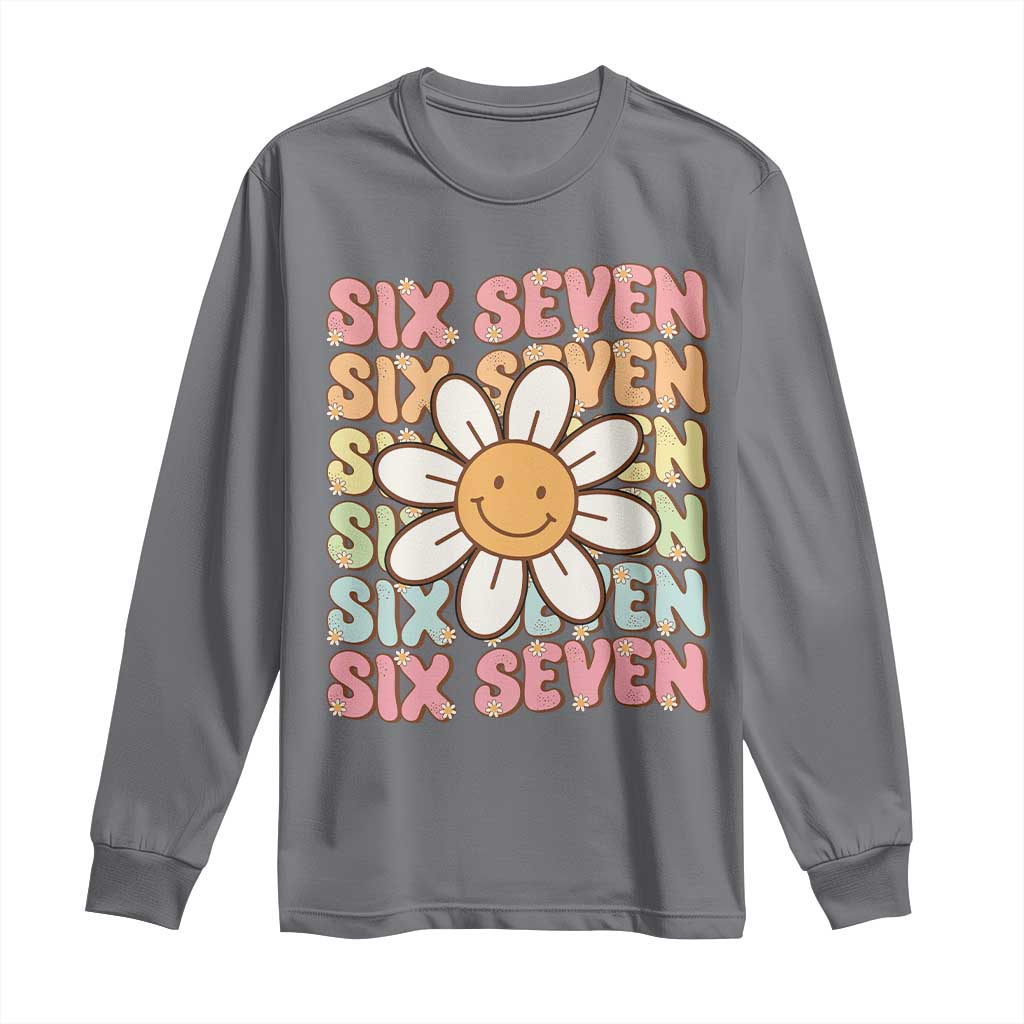 Six Seven Flower Power Long Sleeve Shirt Viral 67 Meme with Retro Daisy - Wonder Print Shop