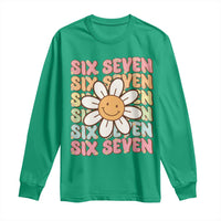 Six Seven Flower Power Long Sleeve Shirt Viral 67 Meme with Retro Daisy - Wonder Print Shop