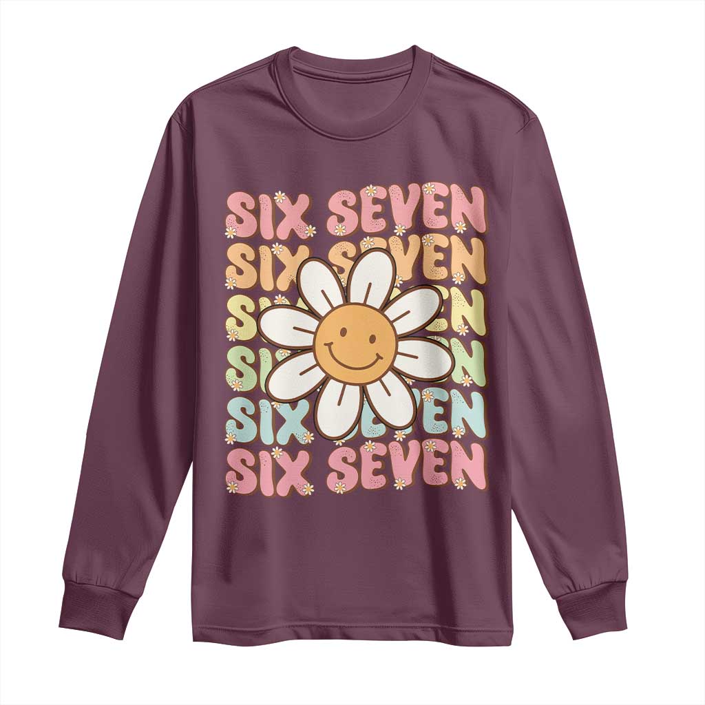 Six Seven Flower Power Long Sleeve Shirt Viral 67 Meme with Retro Daisy - Wonder Print Shop
