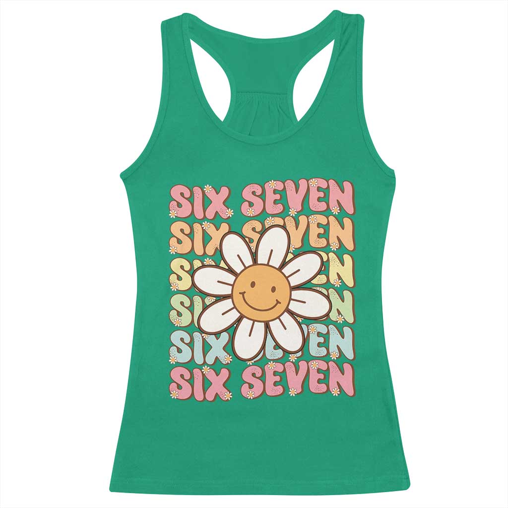 Six Seven Flower Power Racerback Tank Top Viral 67 Meme with Retro Daisy - Wonder Print Shop