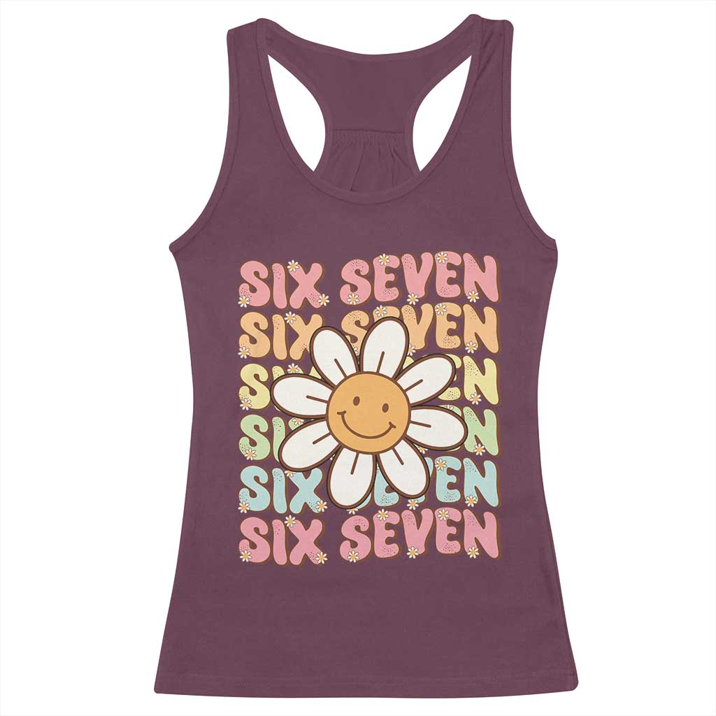 Six Seven Flower Power Racerback Tank Top Viral 67 Meme with Retro Daisy - Wonder Print Shop
