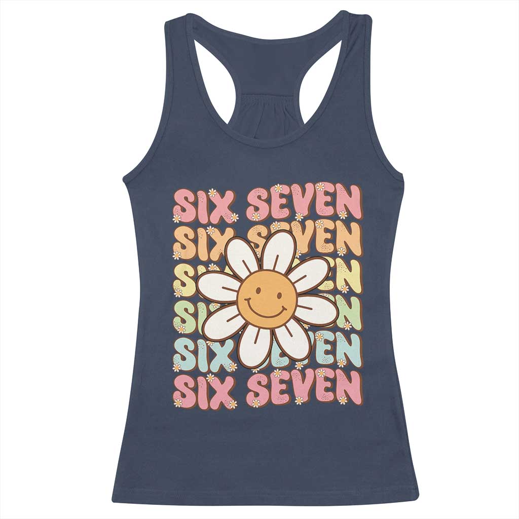 Six Seven Flower Power Racerback Tank Top Viral 67 Meme with Retro Daisy - Wonder Print Shop