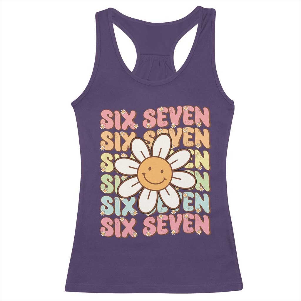 Six Seven Flower Power Racerback Tank Top Viral 67 Meme with Retro Daisy - Wonder Print Shop