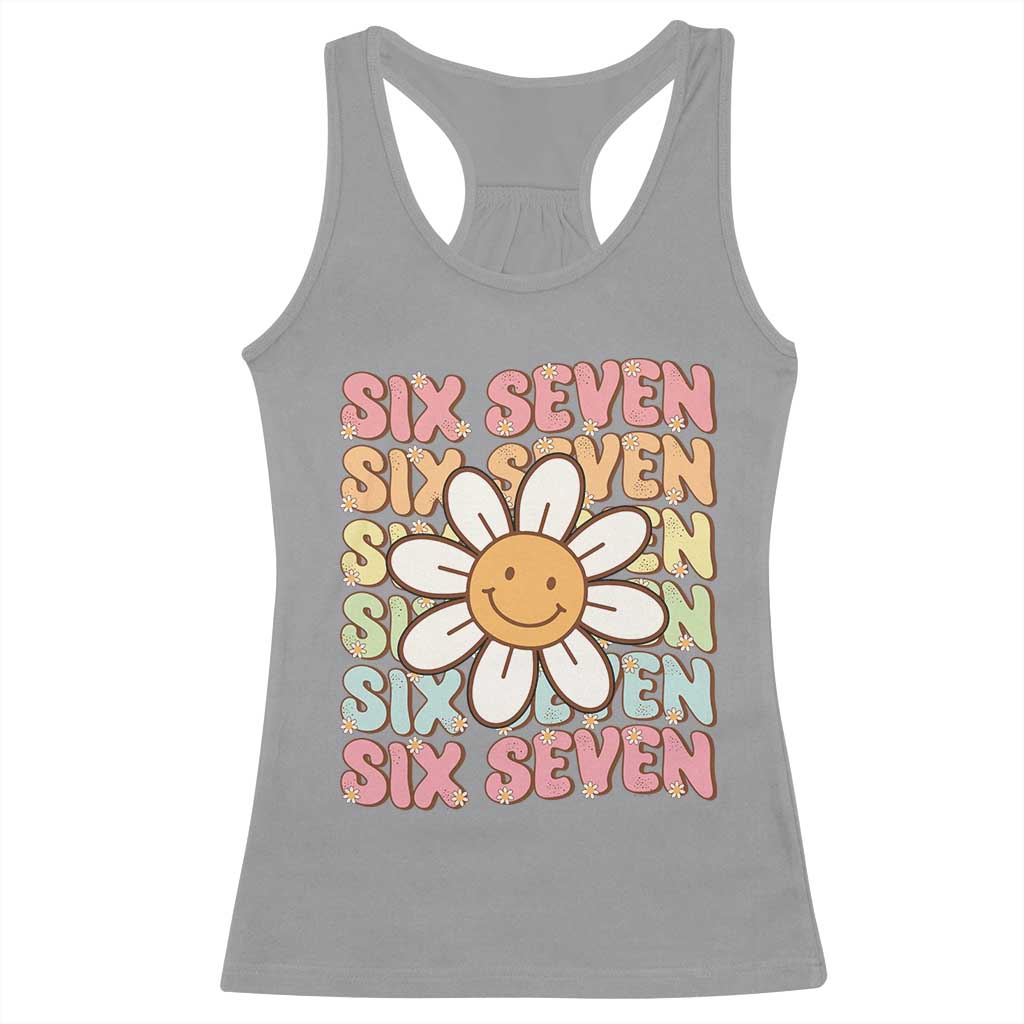 Six Seven Flower Power Racerback Tank Top Viral 67 Meme with Retro Daisy - Wonder Print Shop