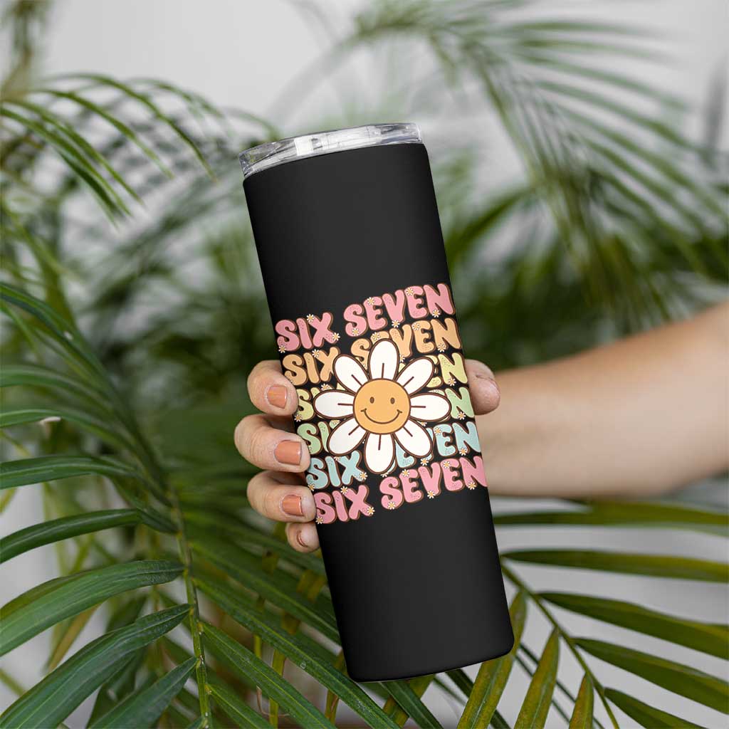 Six Seven Flower Power Skinny Tumbler Viral 67 Meme with Retro Daisy - Wonder Print Shop