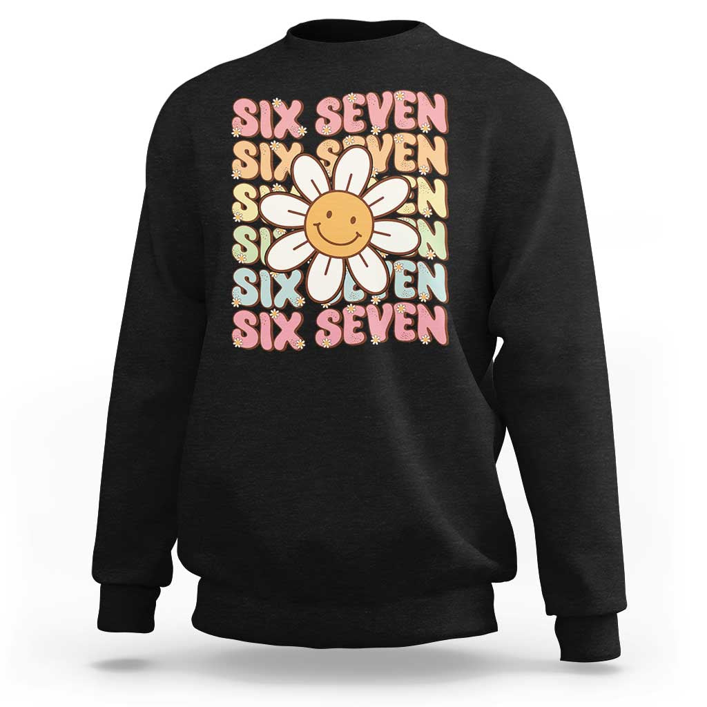 Six Seven Flower Power Sweatshirt Viral 67 Meme with Retro Daisy - Wonder Print Shop