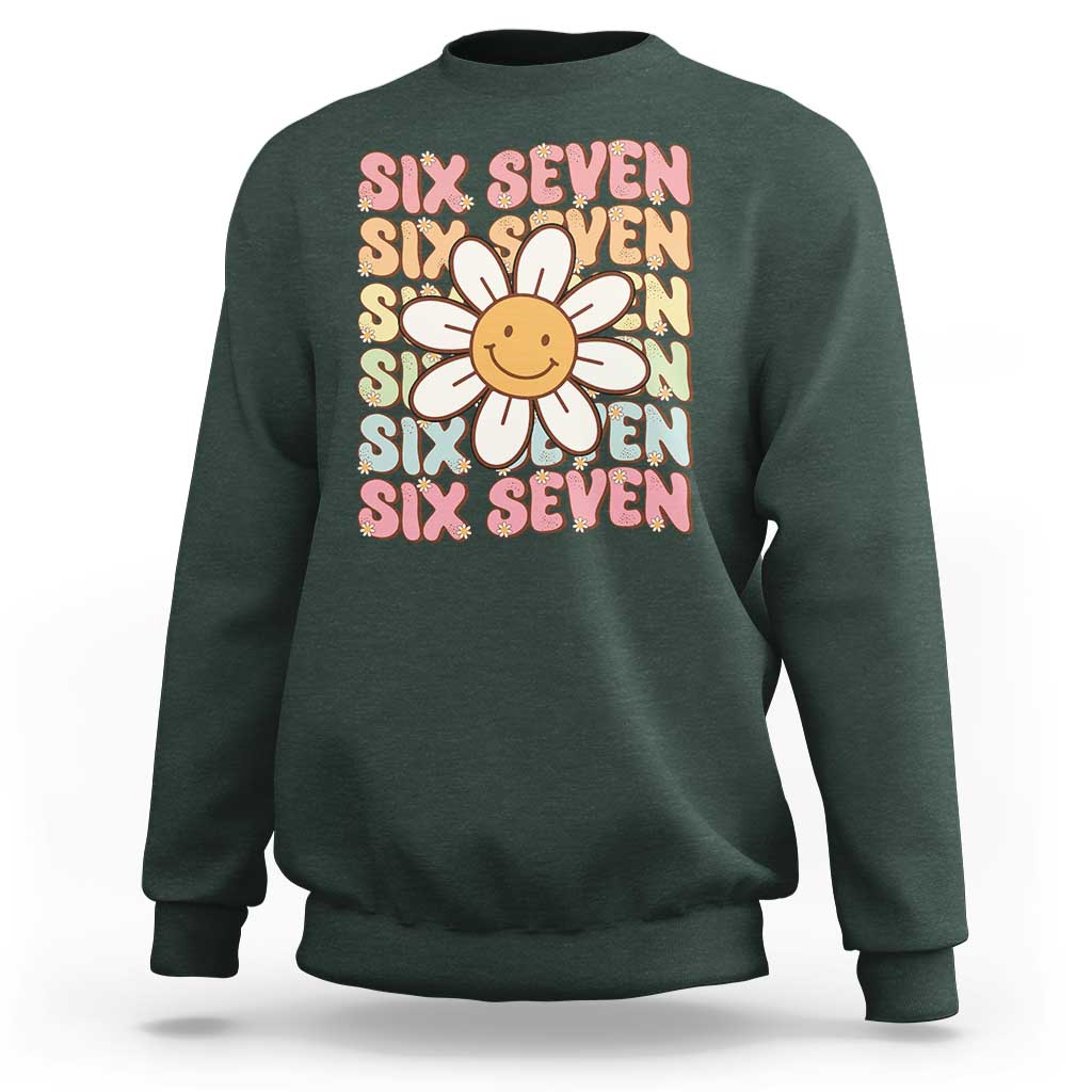 Six Seven Flower Power Sweatshirt Viral 67 Meme with Retro Daisy - Wonder Print Shop