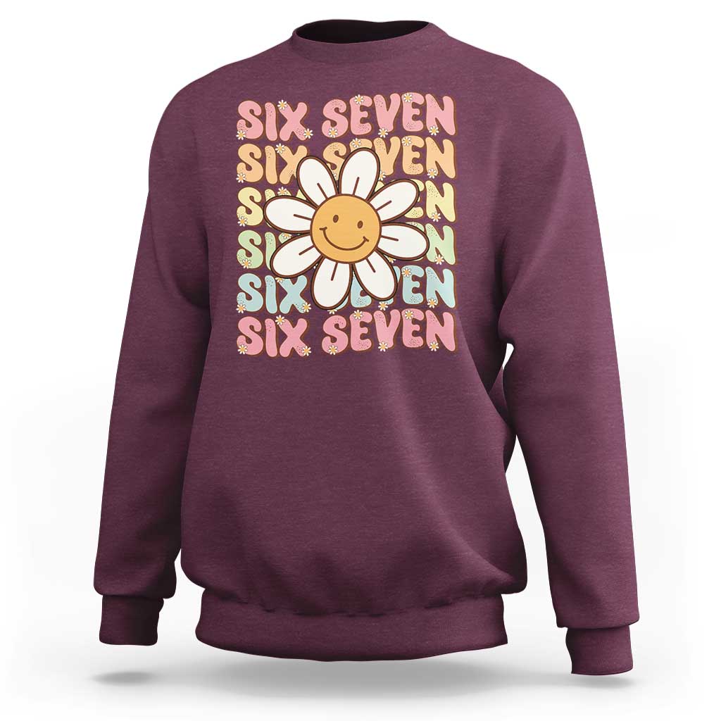 Six Seven Flower Power Sweatshirt Viral 67 Meme with Retro Daisy - Wonder Print Shop