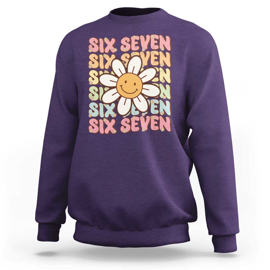 Six Seven Flower Power Sweatshirt Viral 67 Meme with Retro Daisy - Wonder Print Shop