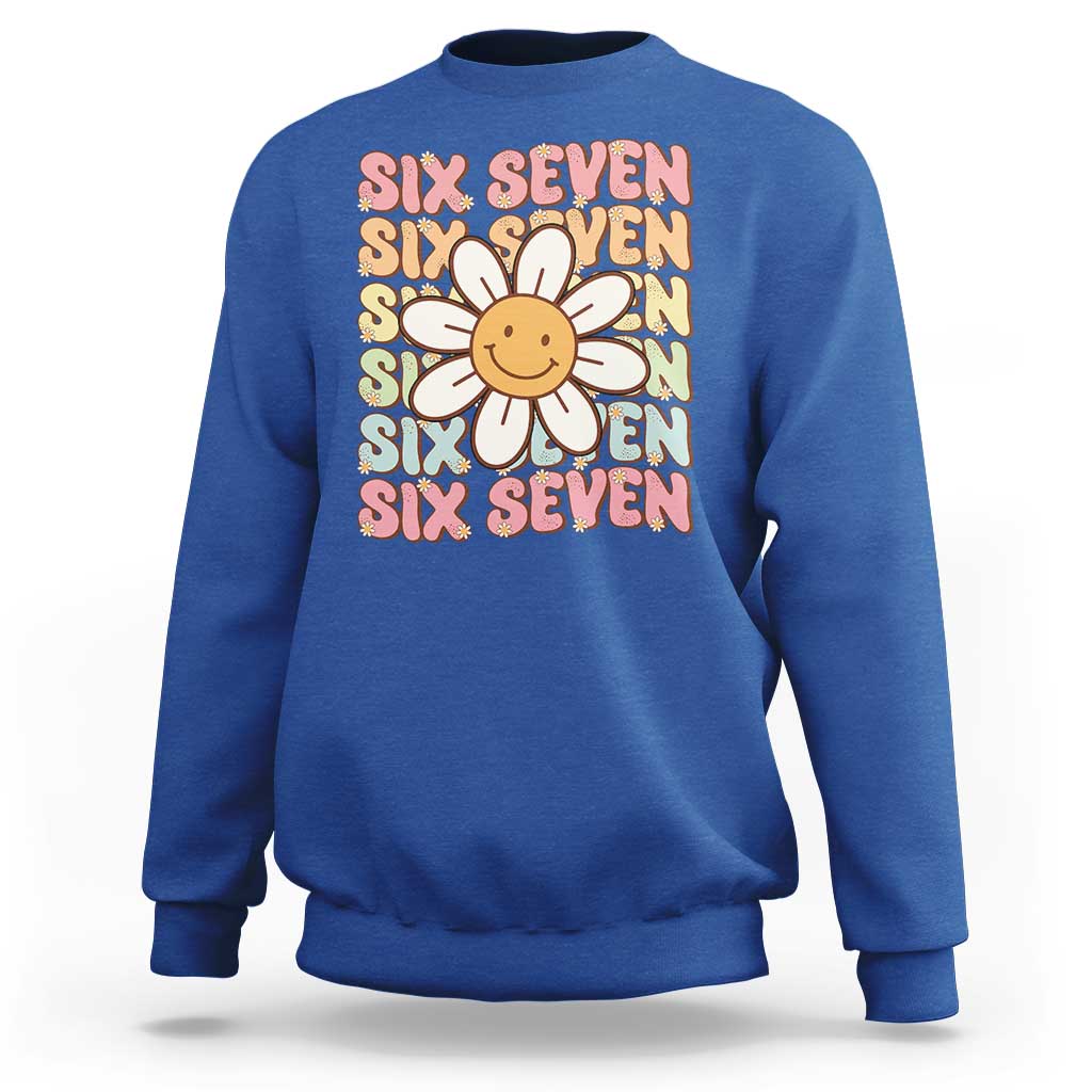 Six Seven Flower Power Sweatshirt Viral 67 Meme with Retro Daisy - Wonder Print Shop