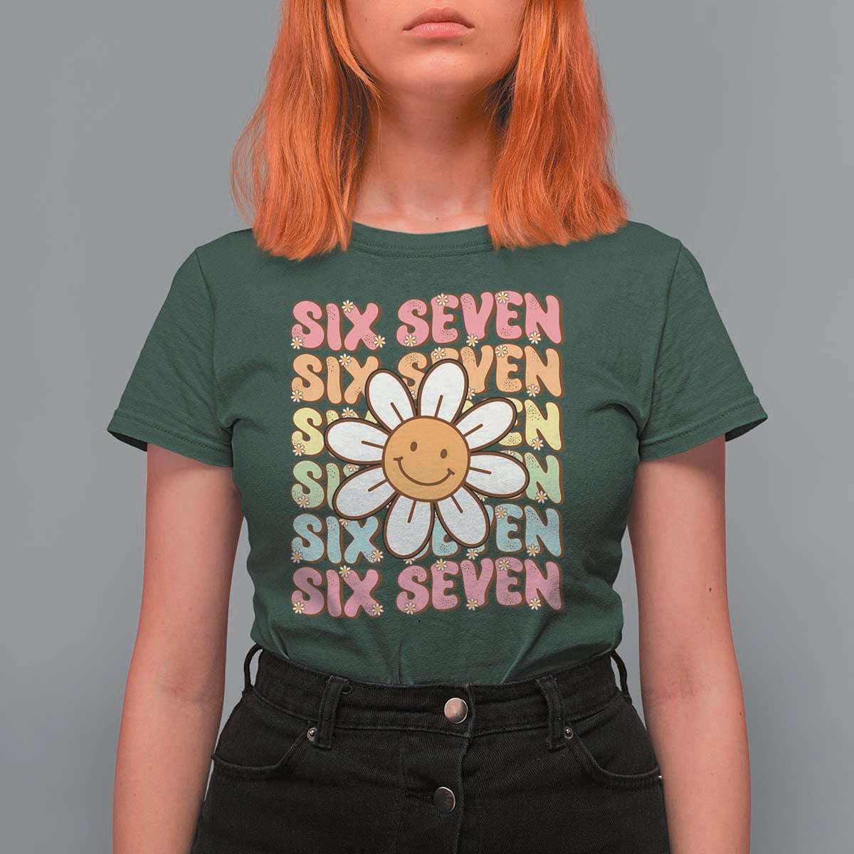 Six Seven Flower Power T Shirt For Women Viral 67 Meme with Retro Daisy - Wonder Print Shop