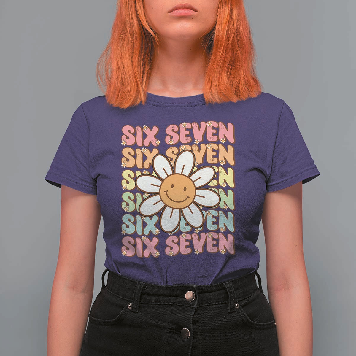 Six Seven Flower Power T Shirt For Women Viral 67 Meme with Retro Daisy - Wonder Print Shop