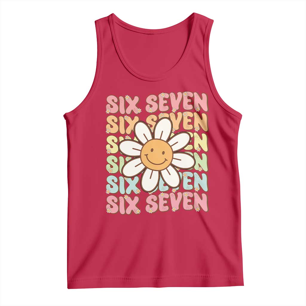 Six Seven Flower Power Tank Top Viral 67 Meme with Retro Daisy - Wonder Print Shop