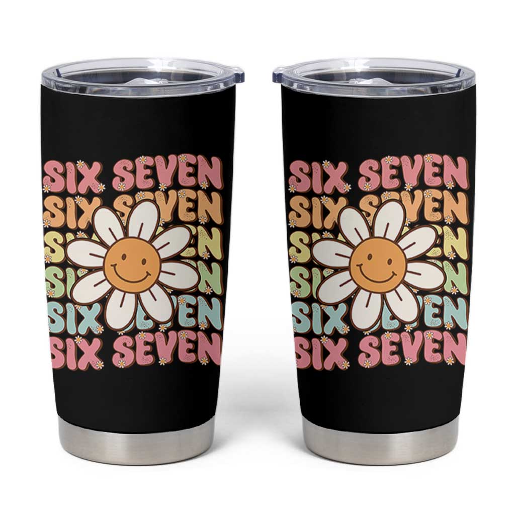 Six Seven Flower Power Tumbler Cup Viral 67 Meme with Retro Daisy - Wonder Print Shop