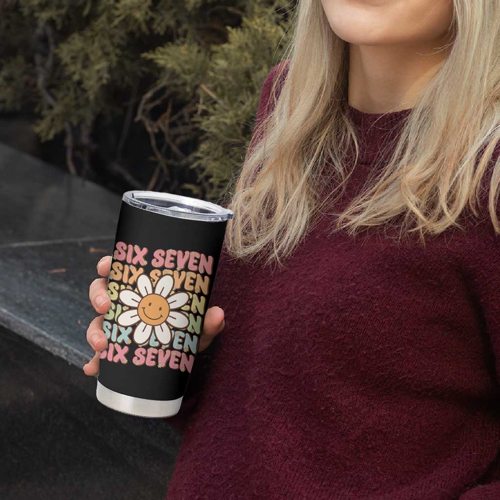 Six Seven Flower Power Tumbler Cup Viral 67 Meme with Retro Daisy - Wonder Print Shop