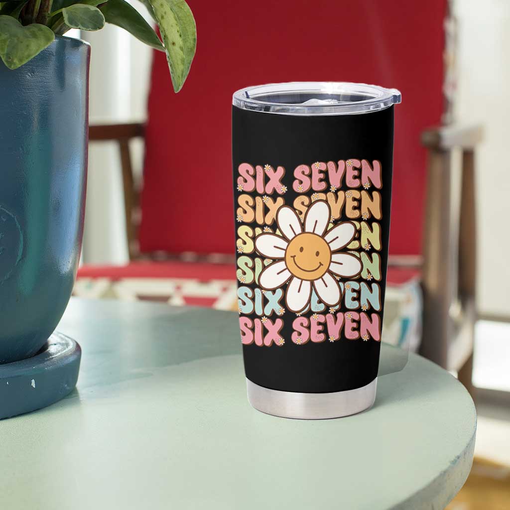 Six Seven Flower Power Tumbler Cup Viral 67 Meme with Retro Daisy - Wonder Print Shop