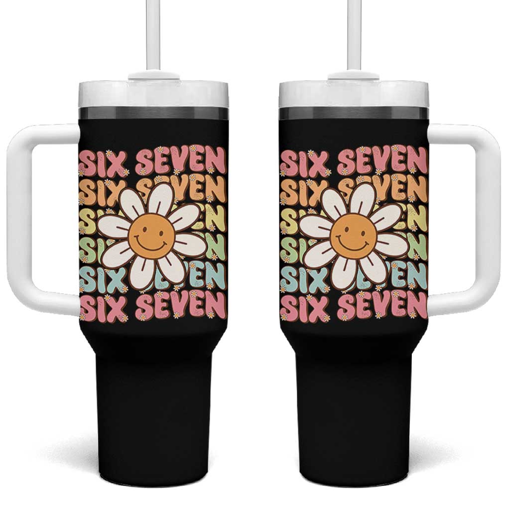 Six Seven Flower Power Tumbler With Handle Viral 67 Meme with Retro Daisy - Wonder Print Shop