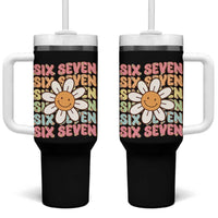 Six Seven Flower Power Tumbler With Handle Viral 67 Meme with Retro Daisy - Wonder Print Shop