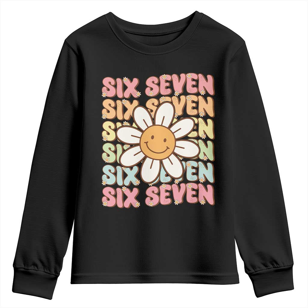 Six Seven Flower Power Youth Sweatshirt Viral 67 Meme with Retro Daisy - Wonder Print Shop