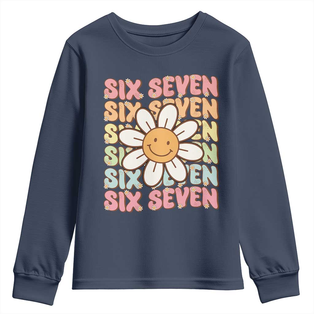 Six Seven Flower Power Youth Sweatshirt Viral 67 Meme with Retro Daisy - Wonder Print Shop