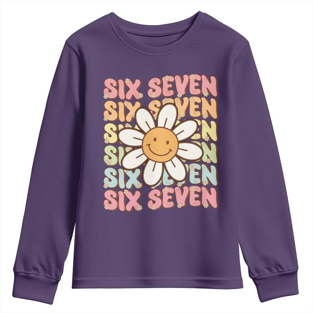 Six Seven Flower Power Youth Sweatshirt Viral 67 Meme with Retro Daisy - Wonder Print Shop