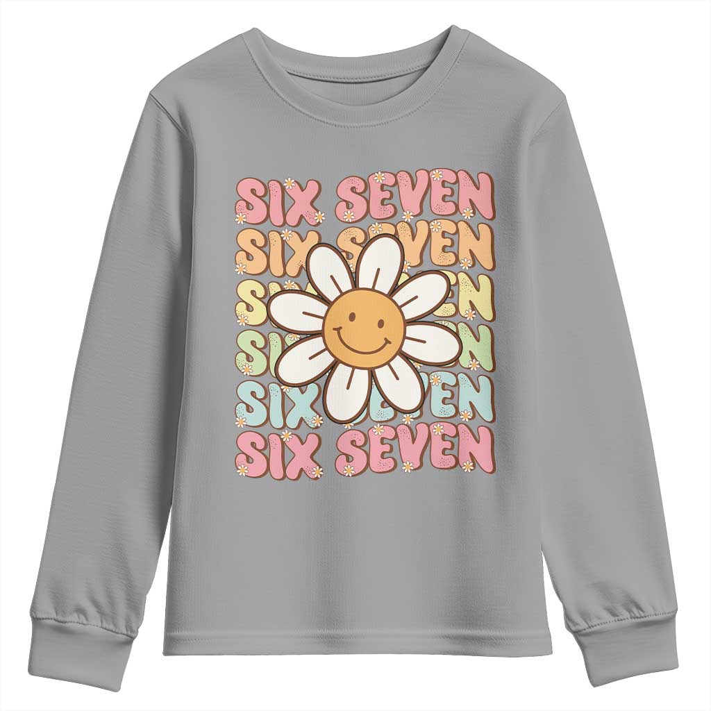 Six Seven Flower Power Youth Sweatshirt Viral 67 Meme with Retro Daisy - Wonder Print Shop