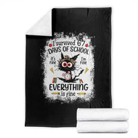 I Survived 67 Days of School Throw Blanket Funny Teacher Black Cat Chaos Everything Is Fine - Wonder Print Shop