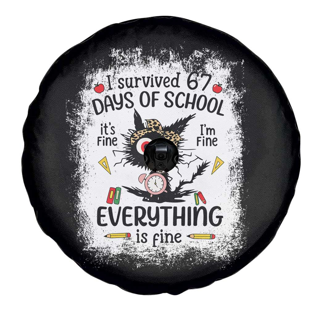 I Survived 67 Days of School Spare Tire Cover Funny Teacher Black Cat Chaos Everything Is Fine - Wonder Print Shop