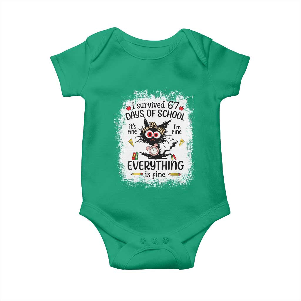 I Survived 67 Days of School Baby Onesie Funny Teacher Black Cat Chaos Everything Is Fine - Wonder Print Shop