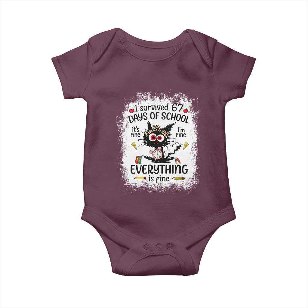 I Survived 67 Days of School Baby Onesie Funny Teacher Black Cat Chaos Everything Is Fine - Wonder Print Shop