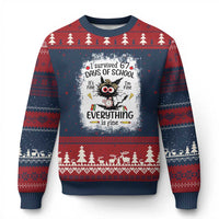 I Survived 67 Days of School Ugly Christmas Sweater Funny Teacher Black Cat Chaos Everything Is Fine - Wonder Print Shop