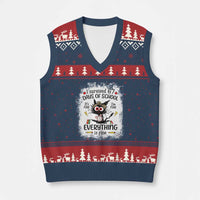 I Survived 67 Days of School V-Neck Knit Sweater Vest Funny Teacher Black Cat Chaos Everything Is Fine - Wonder Print Shop
