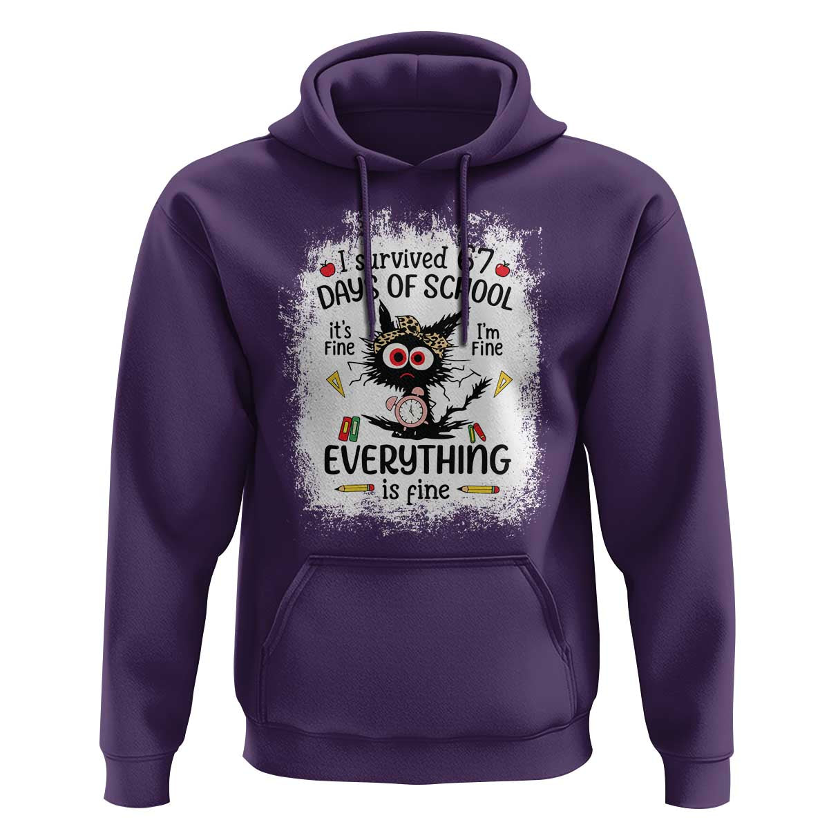 I Survived 67 Days of School Hoodie Funny Teacher Black Cat Chaos Everything Is Fine - Wonder Print Shop