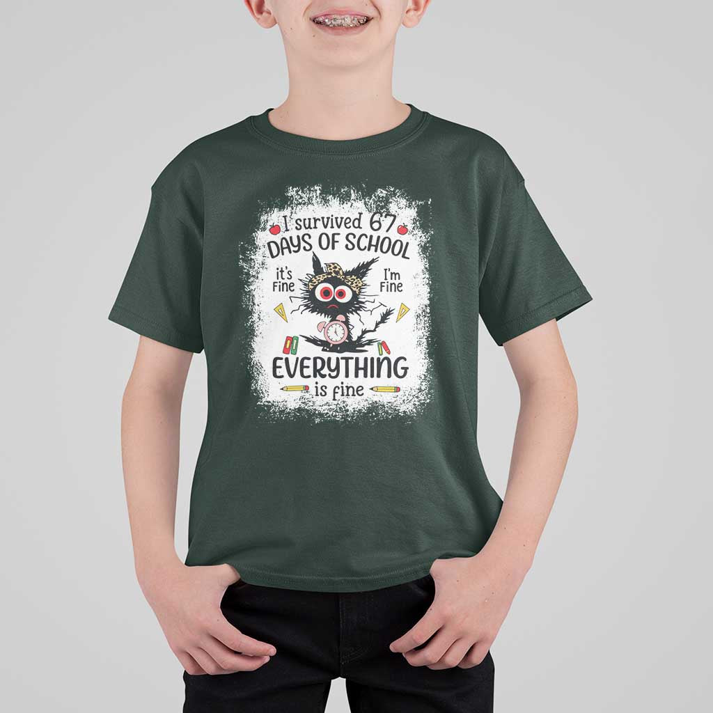 I Survived 67 Days of School T Shirt For Kid Funny Teacher Black Cat Chaos Everything Is Fine - Wonder Print Shop