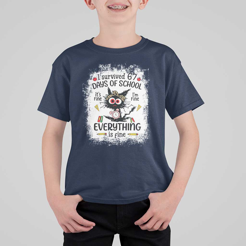 I Survived 67 Days of School T Shirt For Kid Funny Teacher Black Cat Chaos Everything Is Fine - Wonder Print Shop