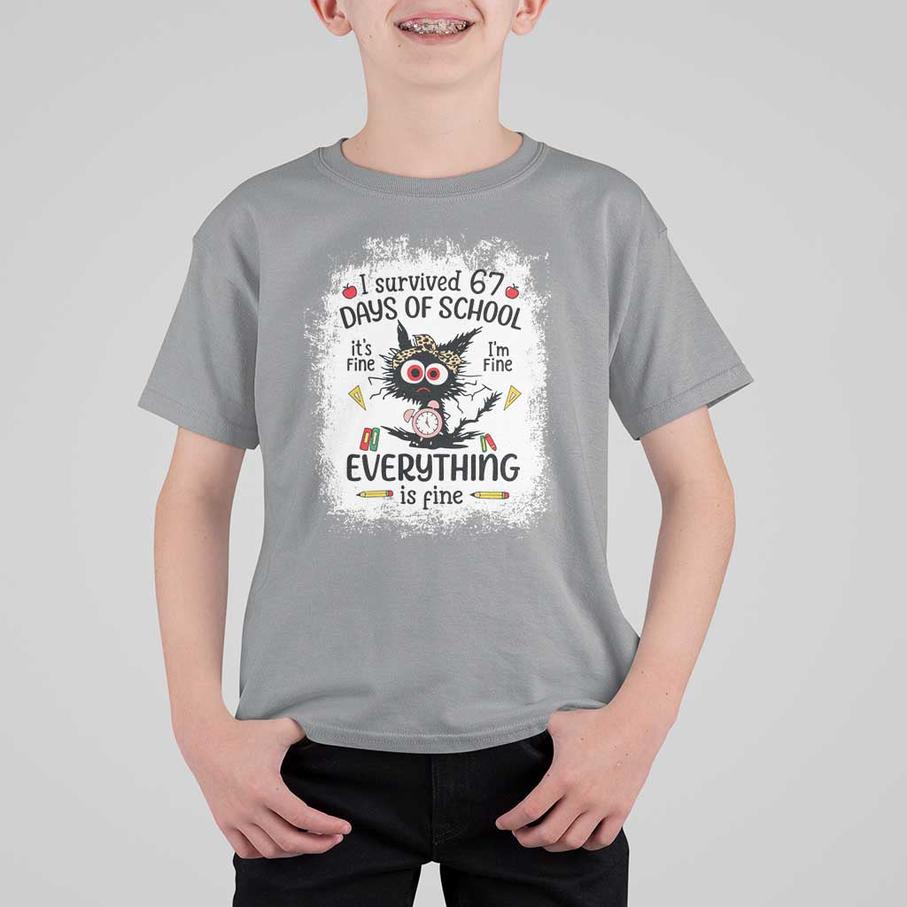 I Survived 67 Days of School T Shirt For Kid Funny Teacher Black Cat Chaos Everything Is Fine - Wonder Print Shop