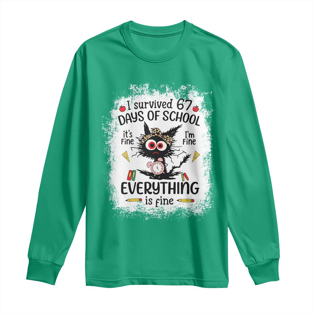 I Survived 67 Days of School Long Sleeve Shirt Funny Teacher Black Cat Chaos Everything Is Fine - Wonder Print Shop