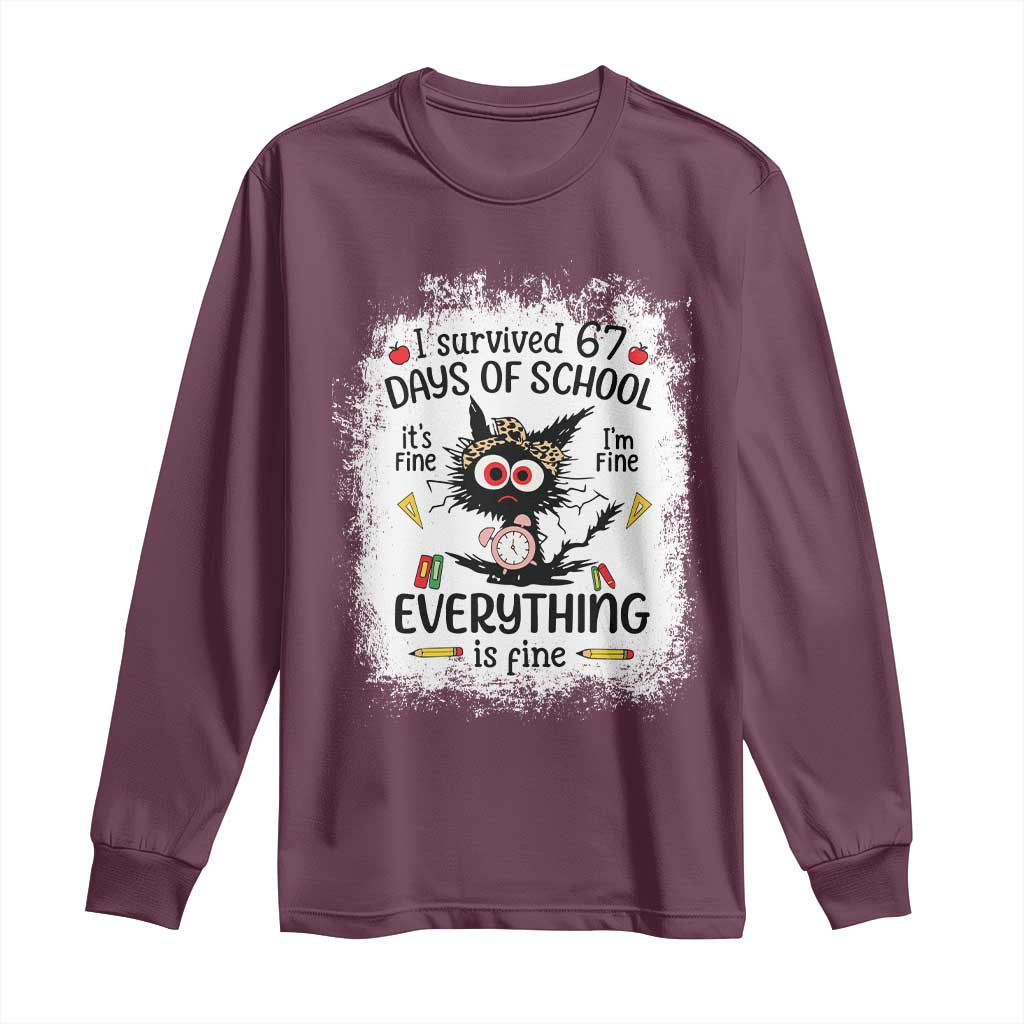 I Survived 67 Days of School Long Sleeve Shirt Funny Teacher Black Cat Chaos Everything Is Fine - Wonder Print Shop