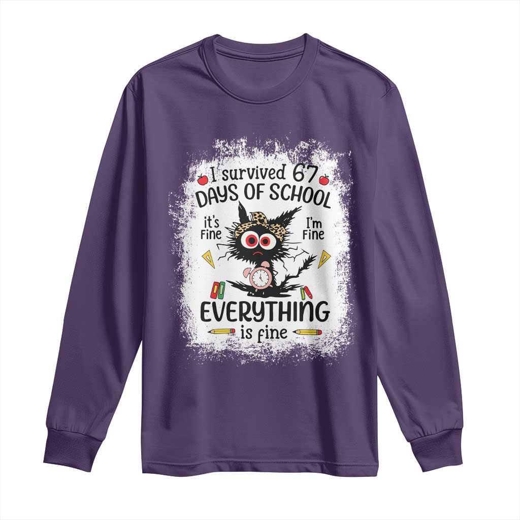 I Survived 67 Days of School Long Sleeve Shirt Funny Teacher Black Cat Chaos Everything Is Fine - Wonder Print Shop