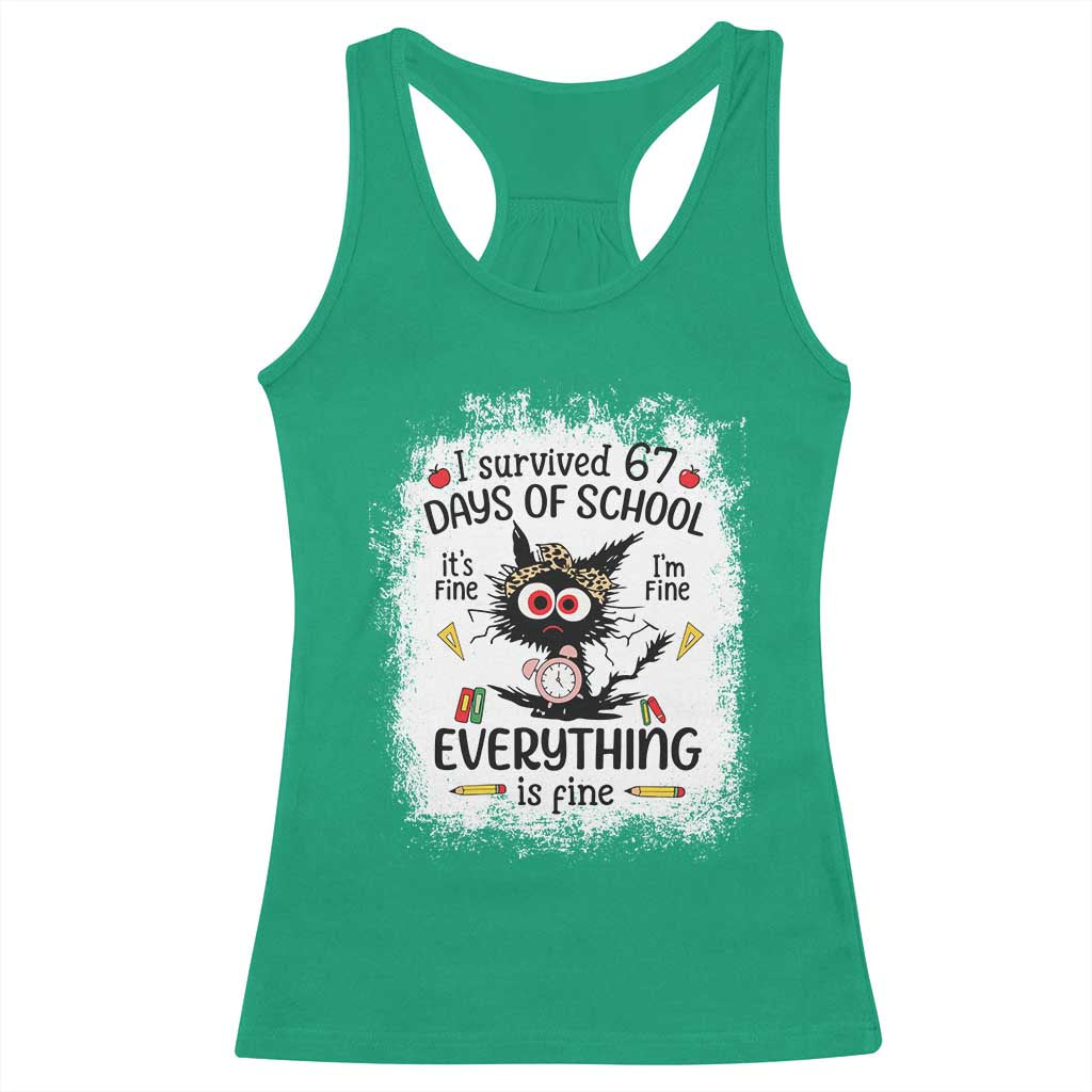 I Survived 67 Days of School Racerback Tank Top Funny Teacher Black Cat Chaos Everything Is Fine - Wonder Print Shop